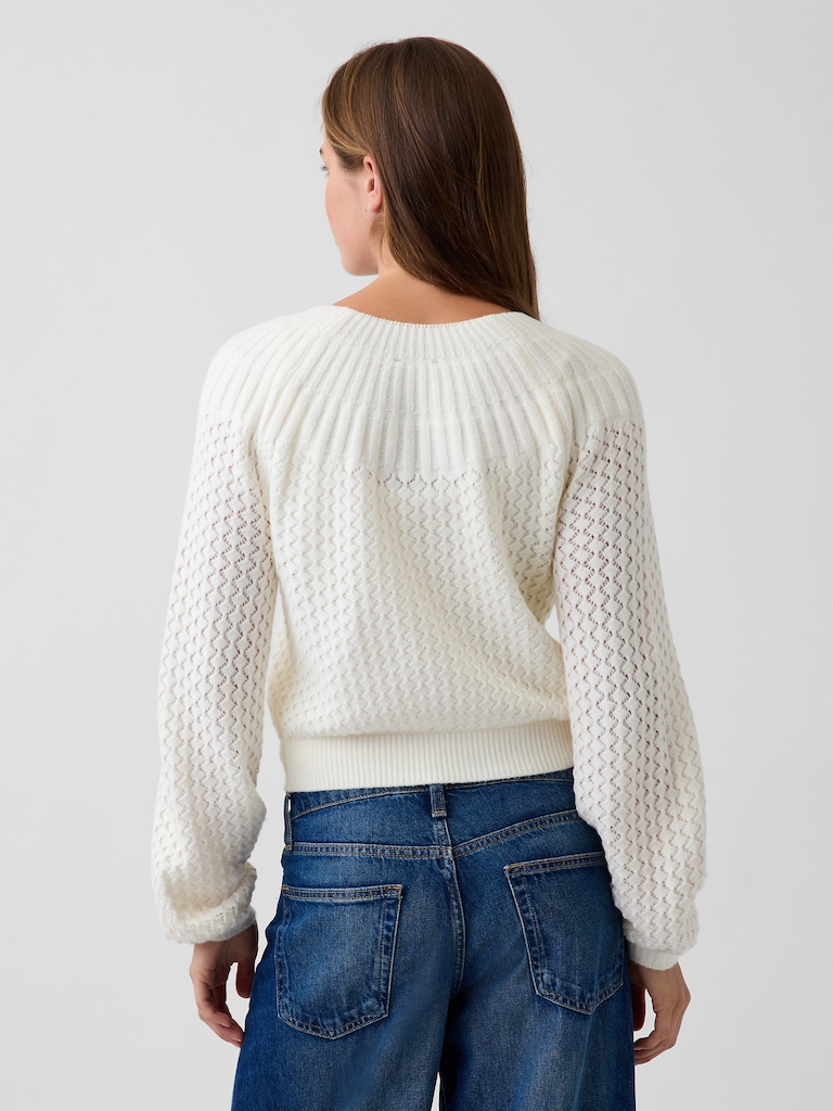 CashSoft Mix-Stitch Crop Cardigan Sweater