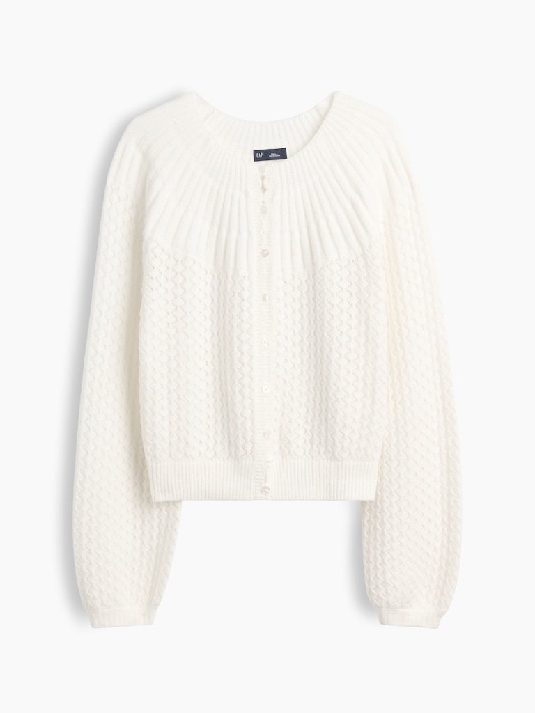 CashSoft Mix-Stitch Crop Cardigan Sweater