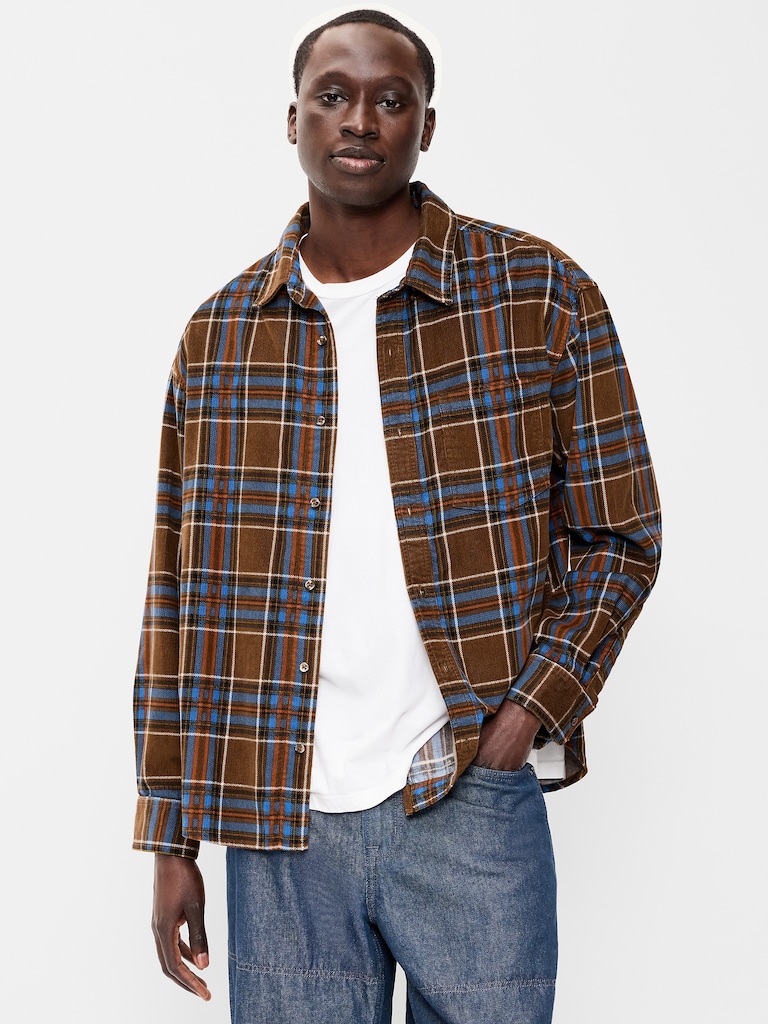 Chemise ample en velours côtelé à manches longues