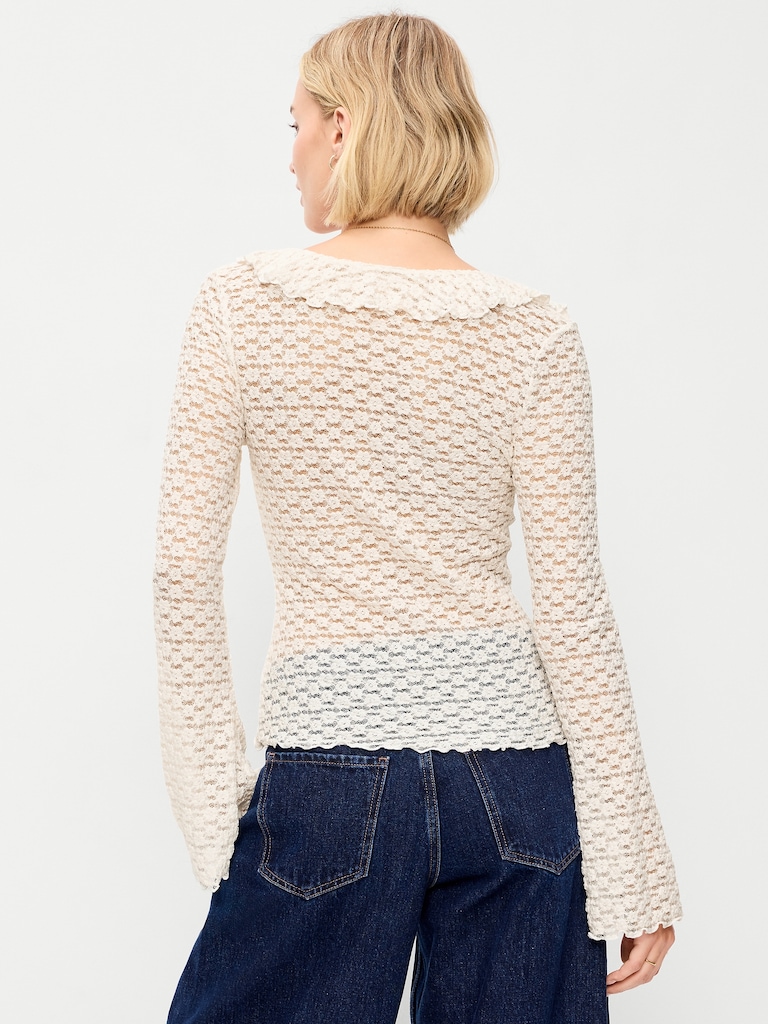 Fitted Bell-Sleeve Ruffle Top