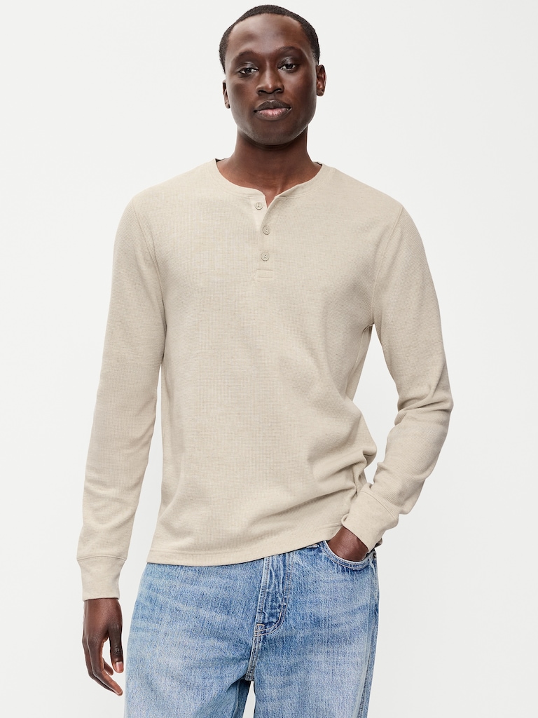 Long-Sleeve Waffle Henley T-Shirt