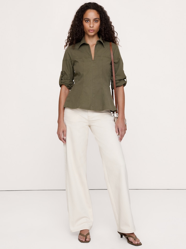 Stretch-Cotton Pleated-Waist Top
