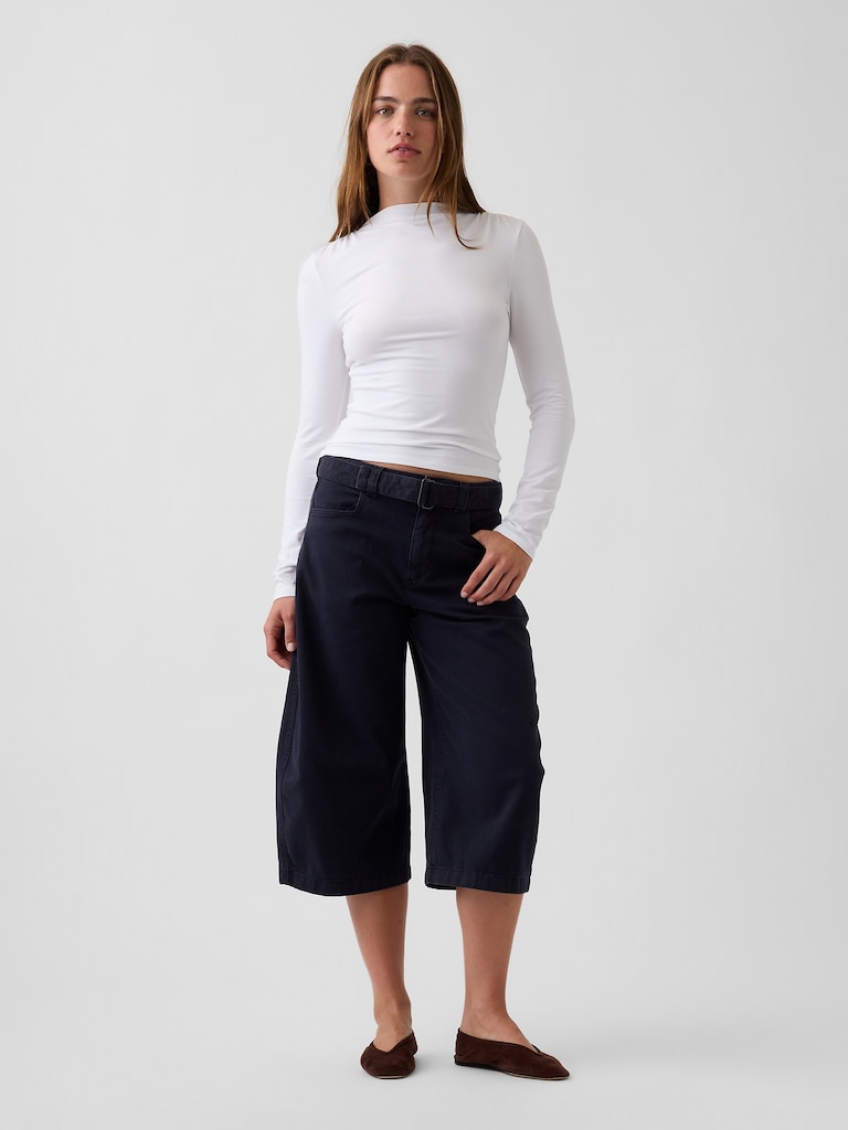 CloseKnit Jersey Funnel-Neck Ruched T-Shirt