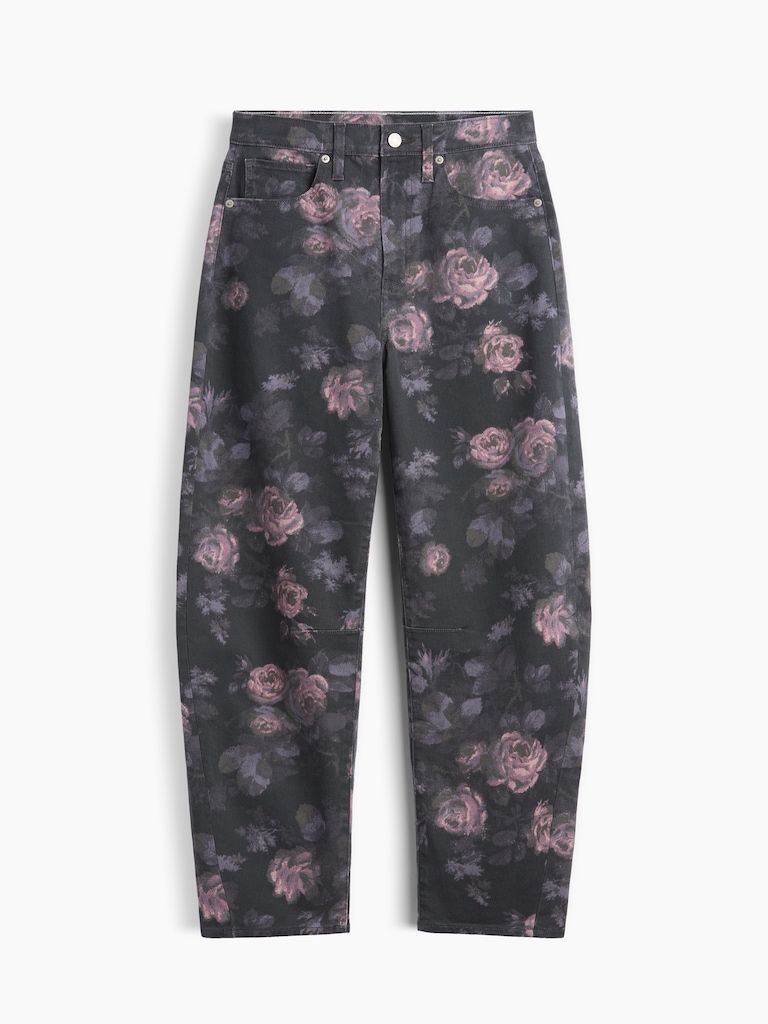 High Rise Print Barrel Jeans