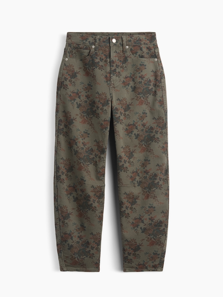 High Rise Print Barrel Jeans