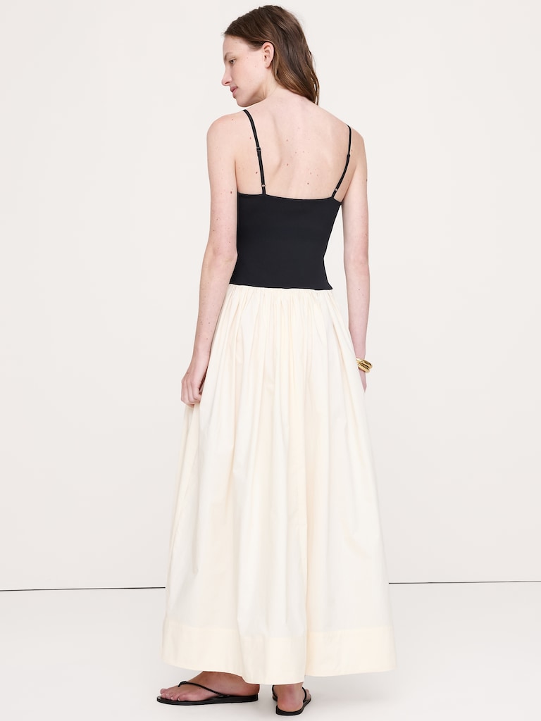 Jersey & Poplin Twist-Front Maxi Dress