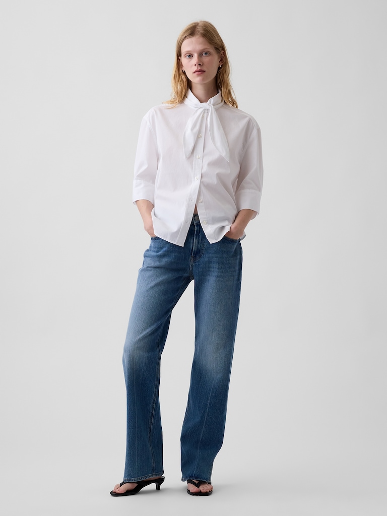 Organic Cotton Poplin Tie-Neck Shirt