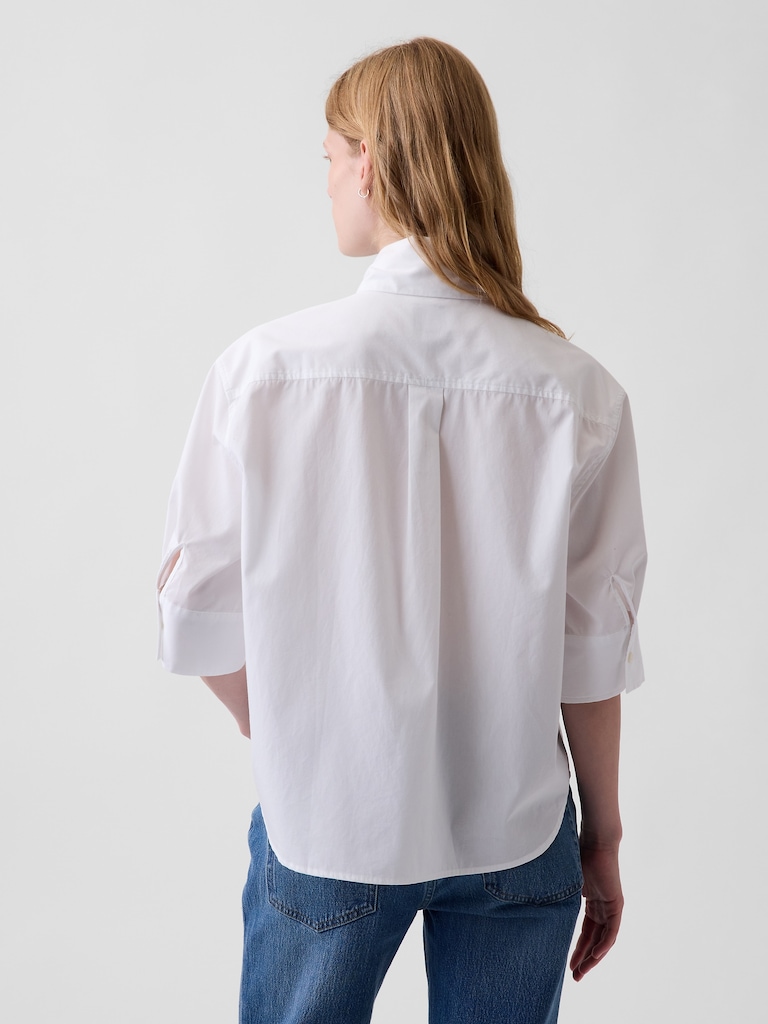 Organic Cotton Poplin Tie-Neck Shirt