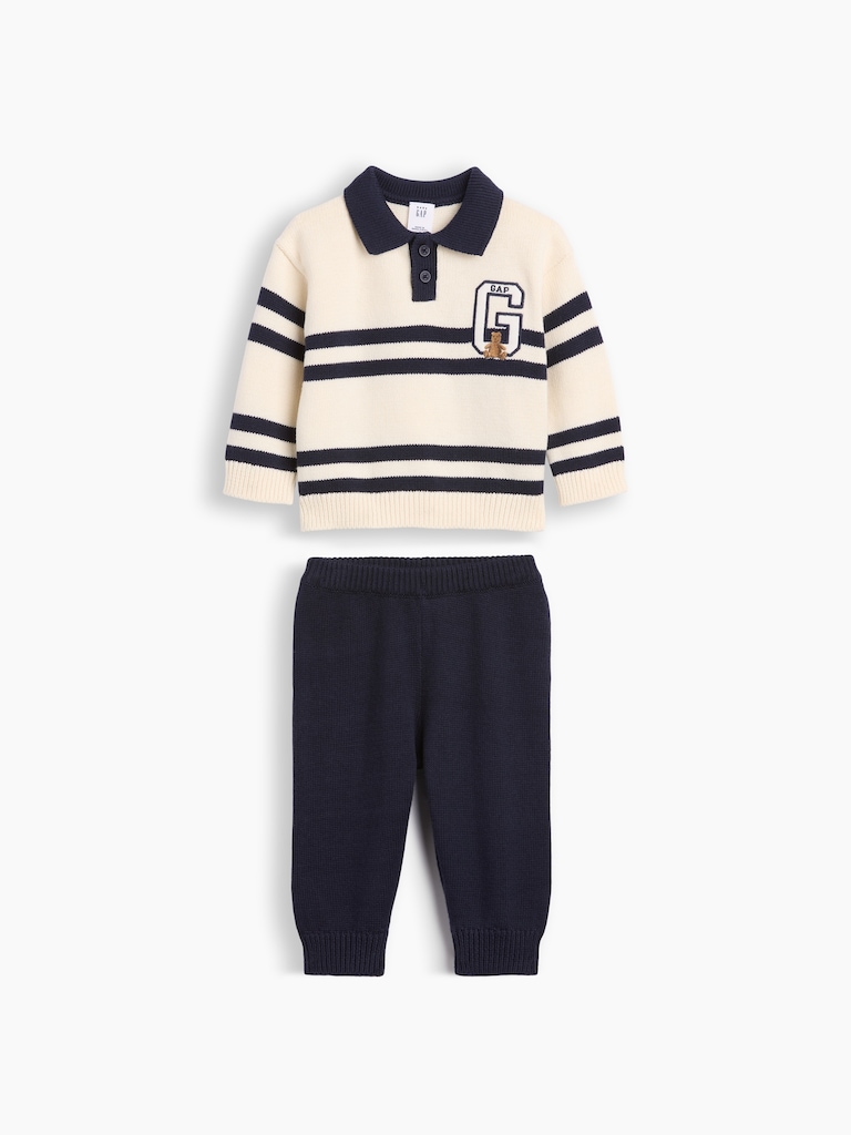 Baby Stripe Polo Sweater Outfit Set