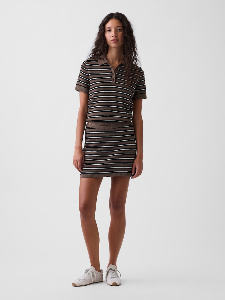 100% Cotton Stripe Mini Sweater Skort