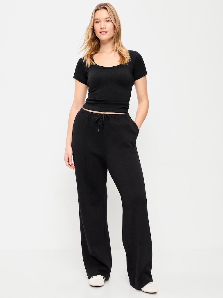 Mid-Rise Dynamic Fleece Textured Wide-Leg Sweatpants