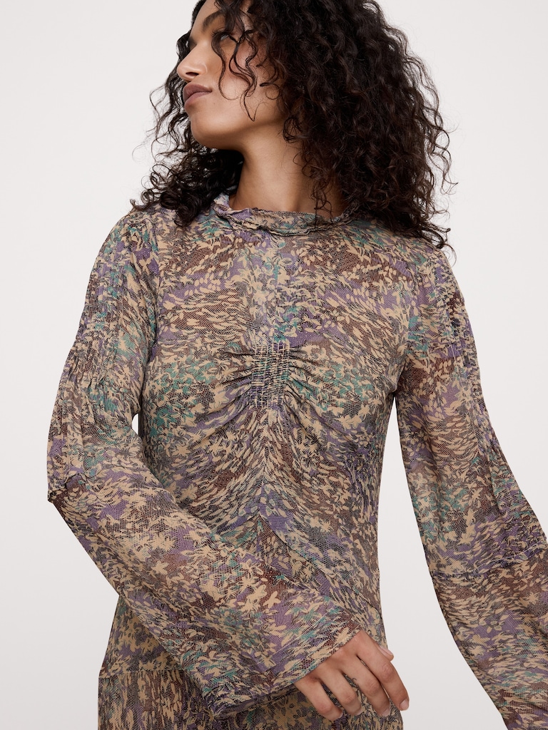 Georgette Ruffle-Neck Mini Dress