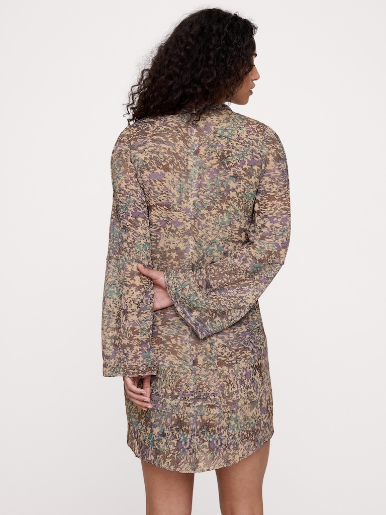 Georgette Ruffle-Neck Mini Dress