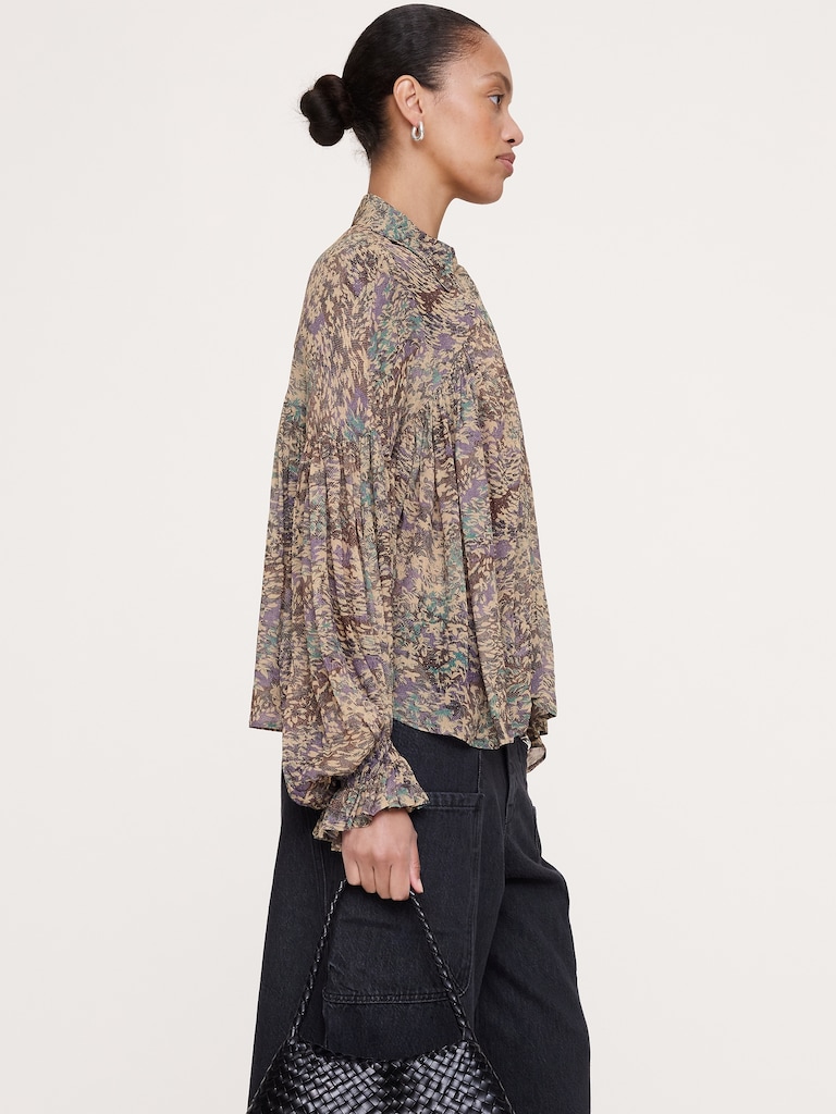 Viscose Balloon-Sleeve Blouse