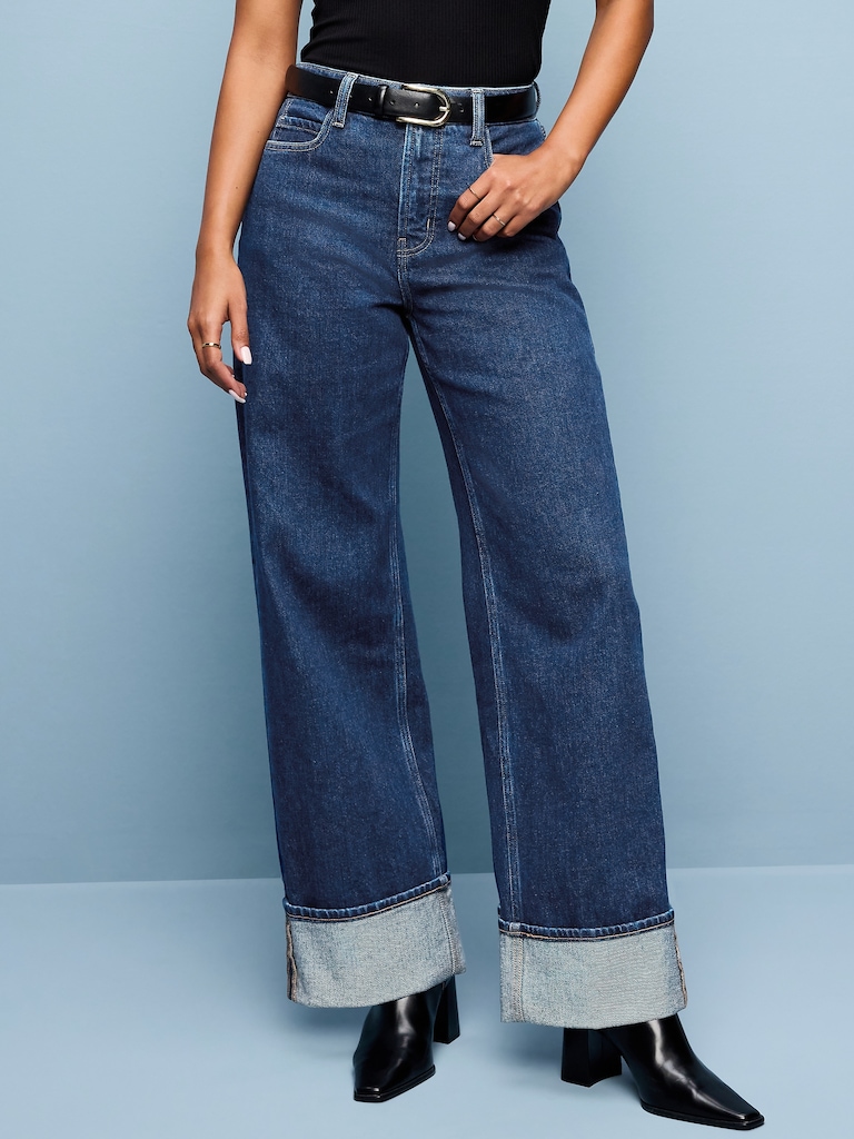 Curvy Extra High-Waisted Cuffed Wide-Leg Jeans