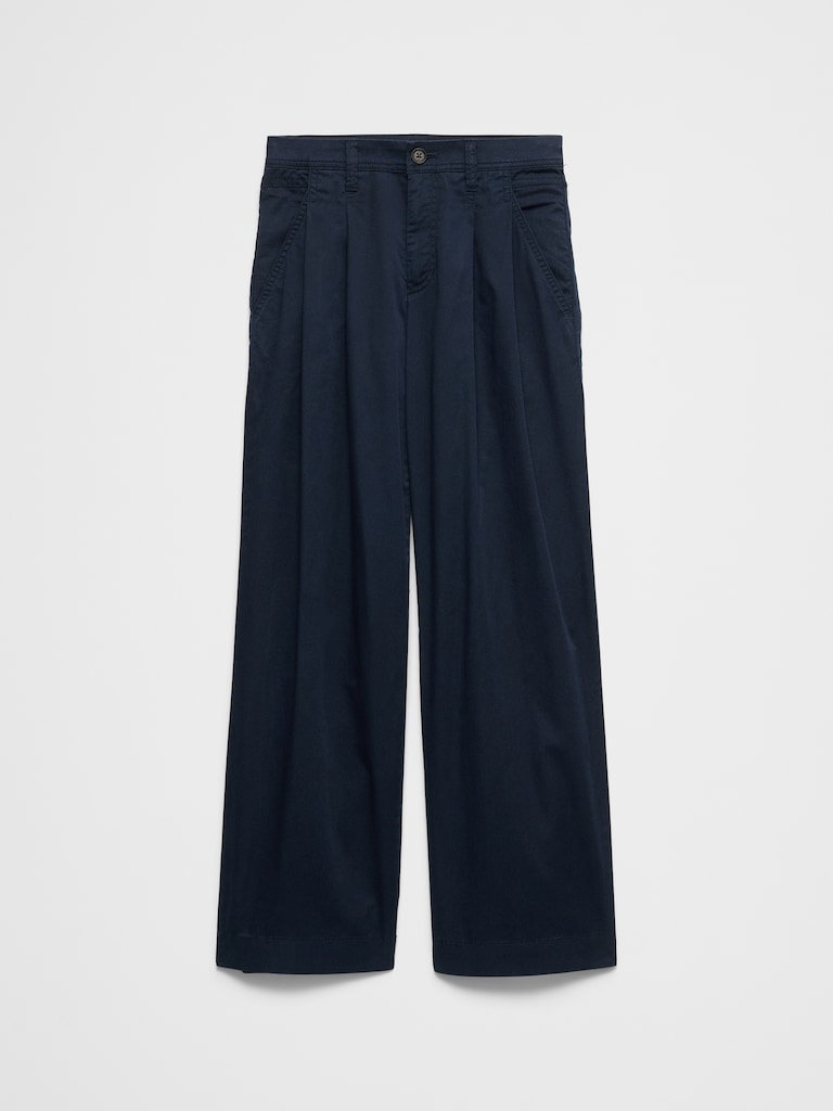 Straight Mid-Rise Twill Pleated Pant
