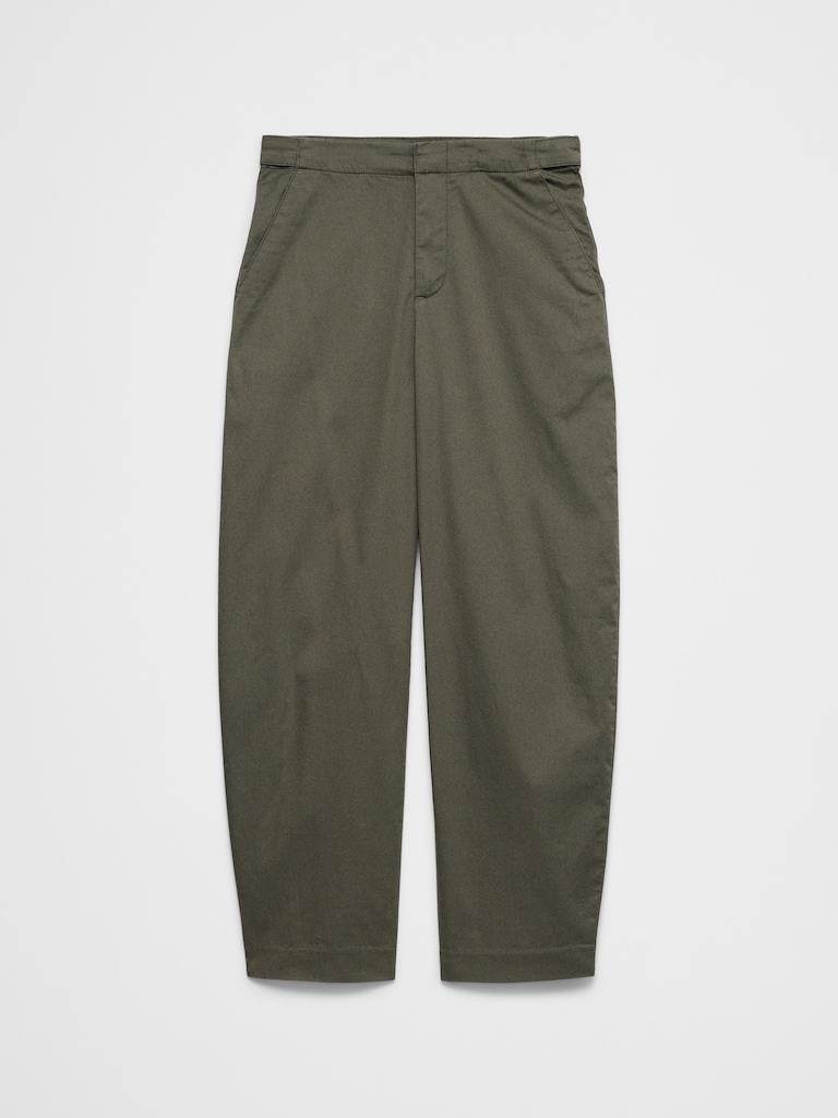 Barrel-Leg High-Rise Twill Pleated Utility Pant