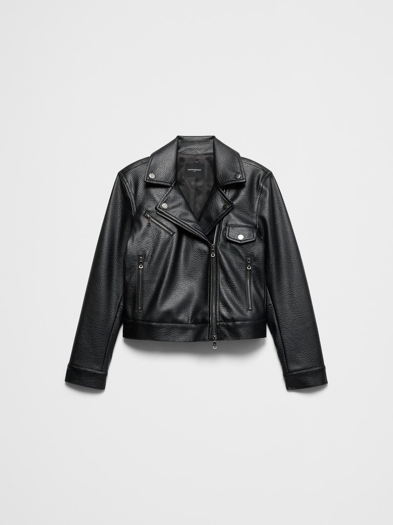 Vegan Leather Cropped Moto Jacket