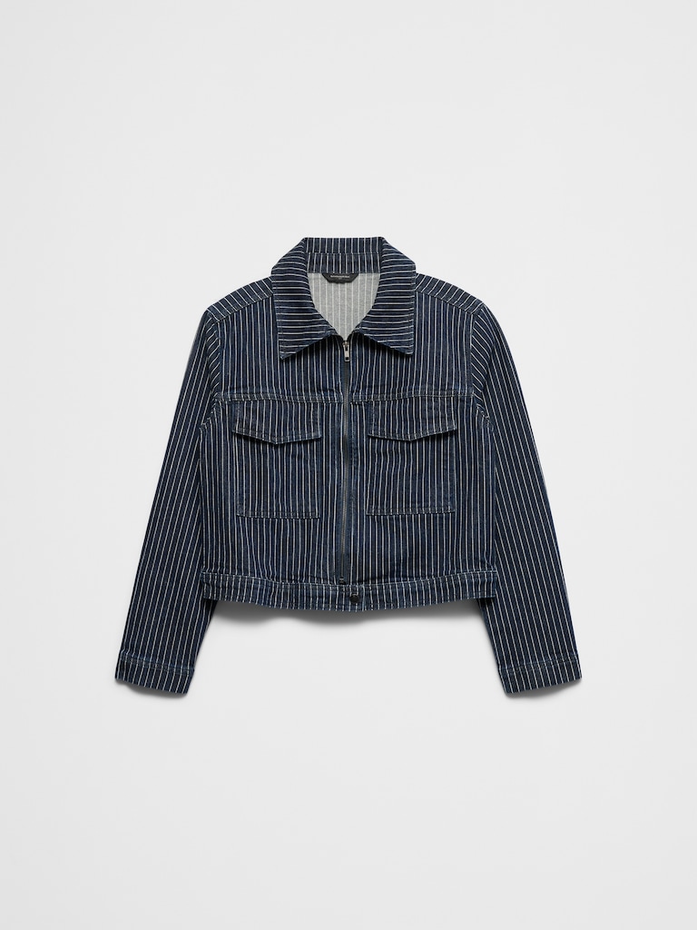 Denim Pinstriped Cropped Jacket
