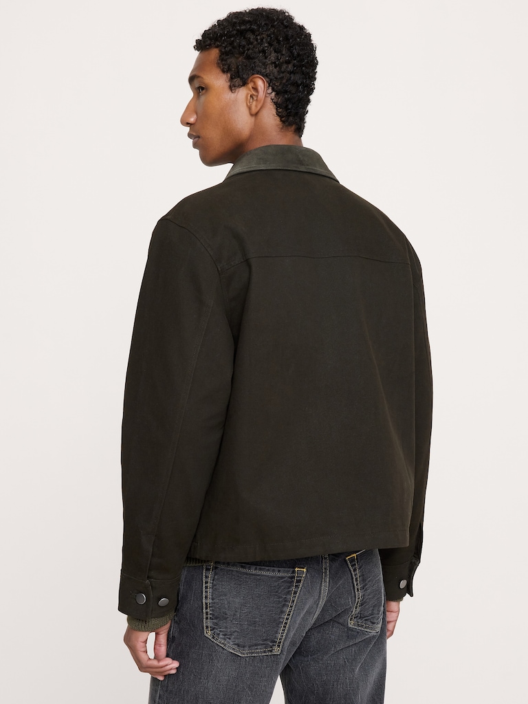 Cotton Twill Utility Jacket with Suede Collar