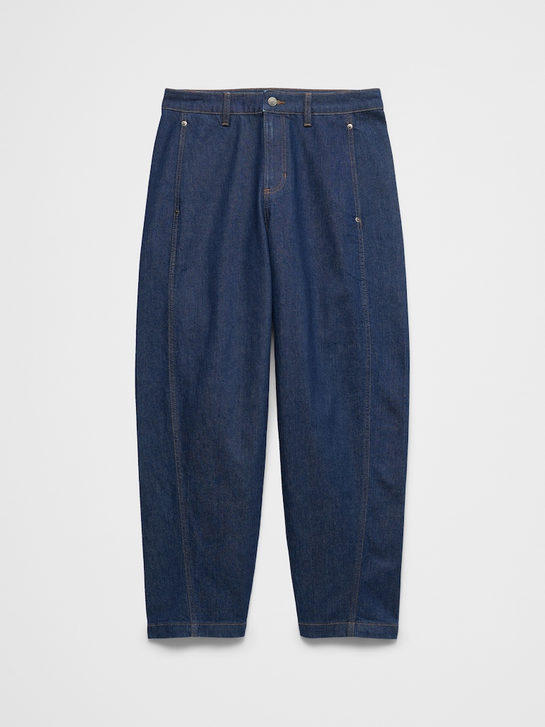 Barrel-Leg Mid-Rise Seamed Jean