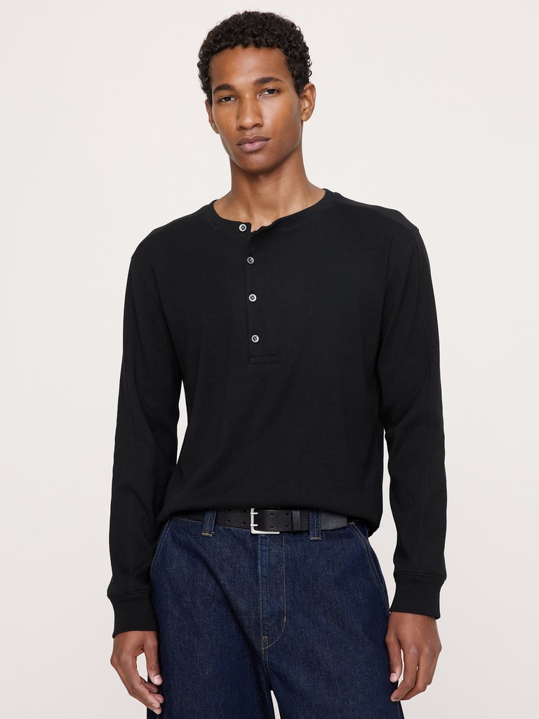Ribbed Cotton Henley T-Shirt