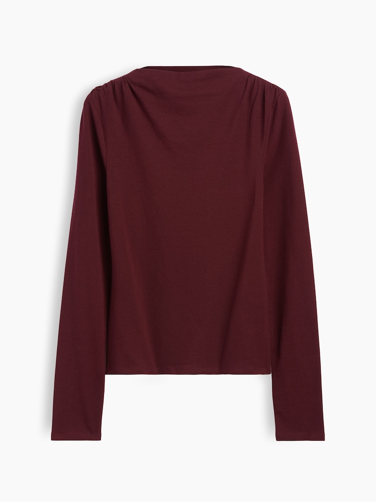 CloseKnit Jersey Funnel-Neck Ruched T-Shirt
