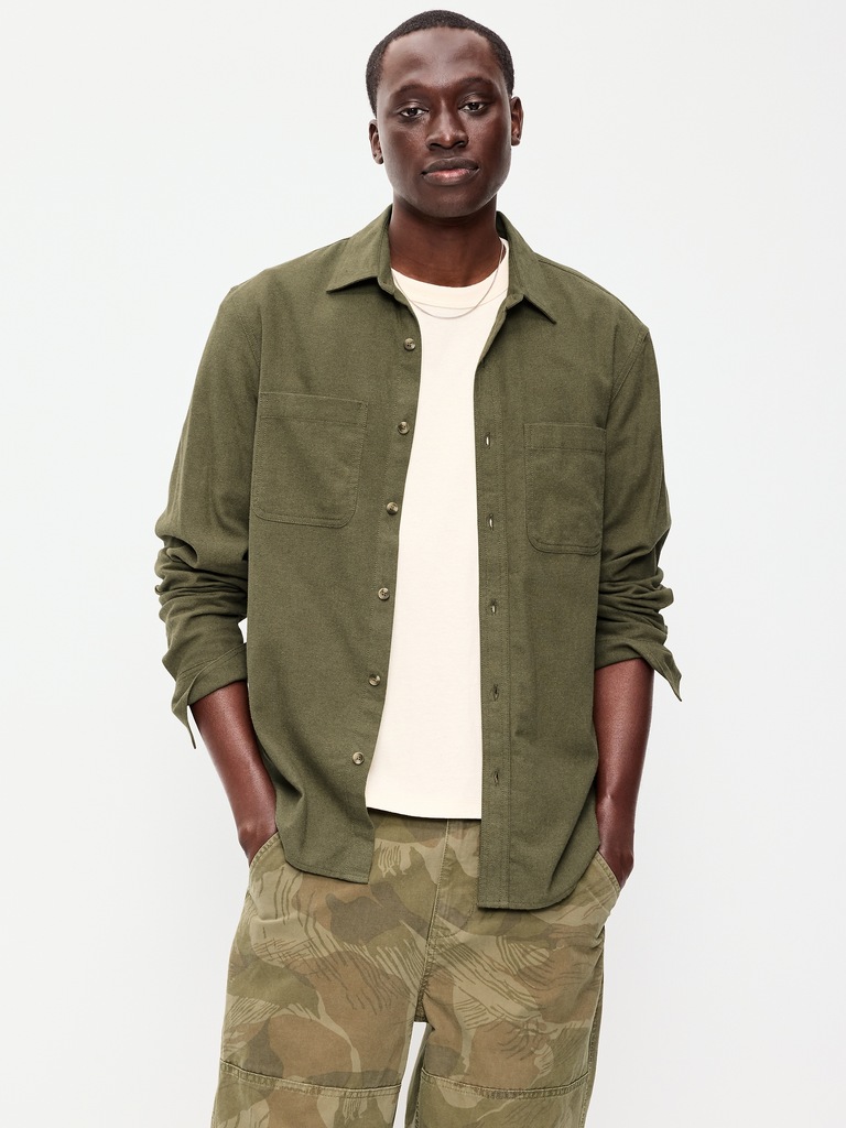 Relaxed Long-Sleeve Flannel Pocket Shirt