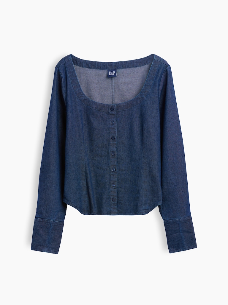 Haut en denim à encolure dégagée