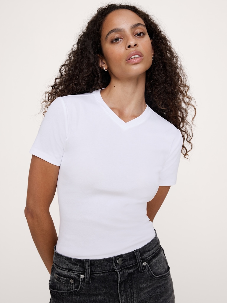 Minimalist Cotton High V-Neck T-Shirt