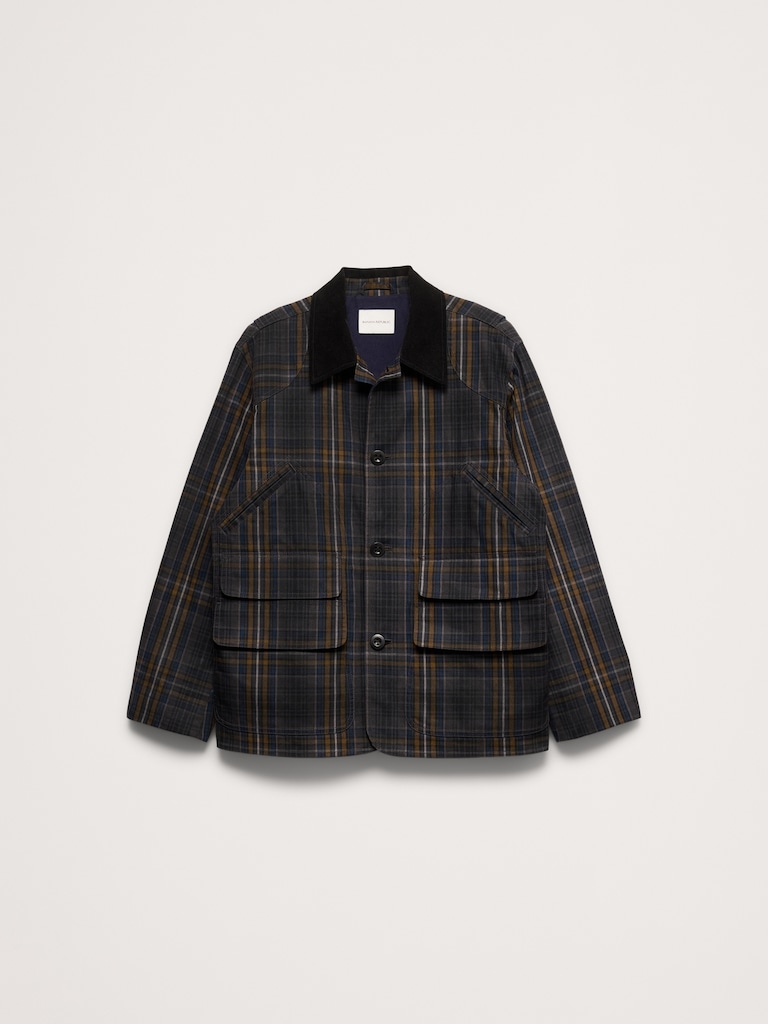 Plaid Chore Coat with Corduroy Collar