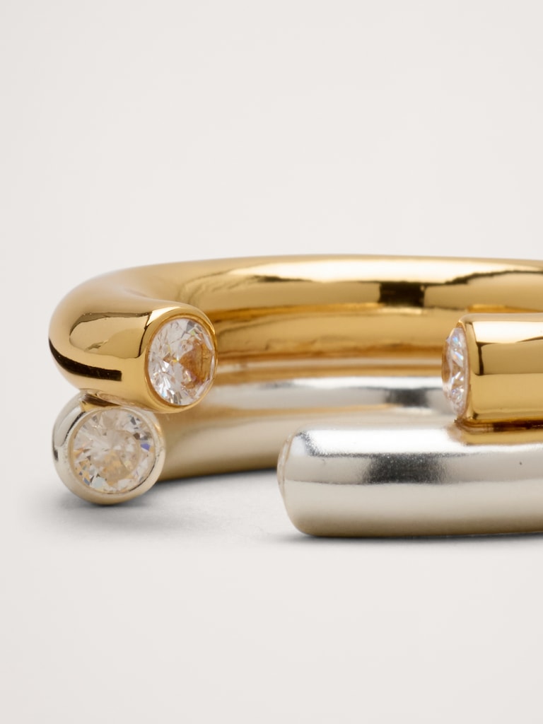 Bague ouverte à anneaux superposés deux tons