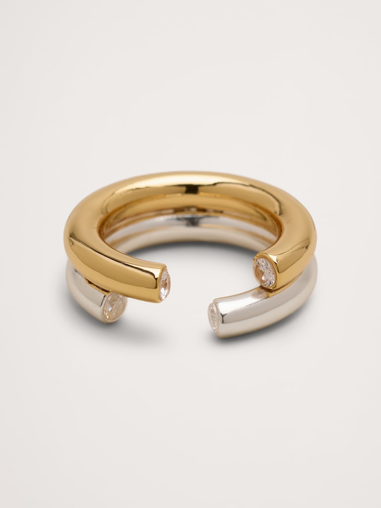 Bague ouverte à anneaux superposés deux tons