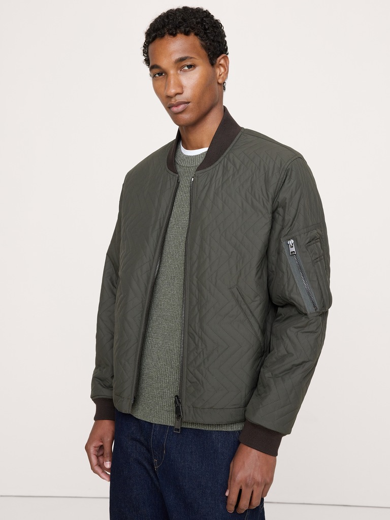 Herringbone Reversible Quilted Bomber Jacket