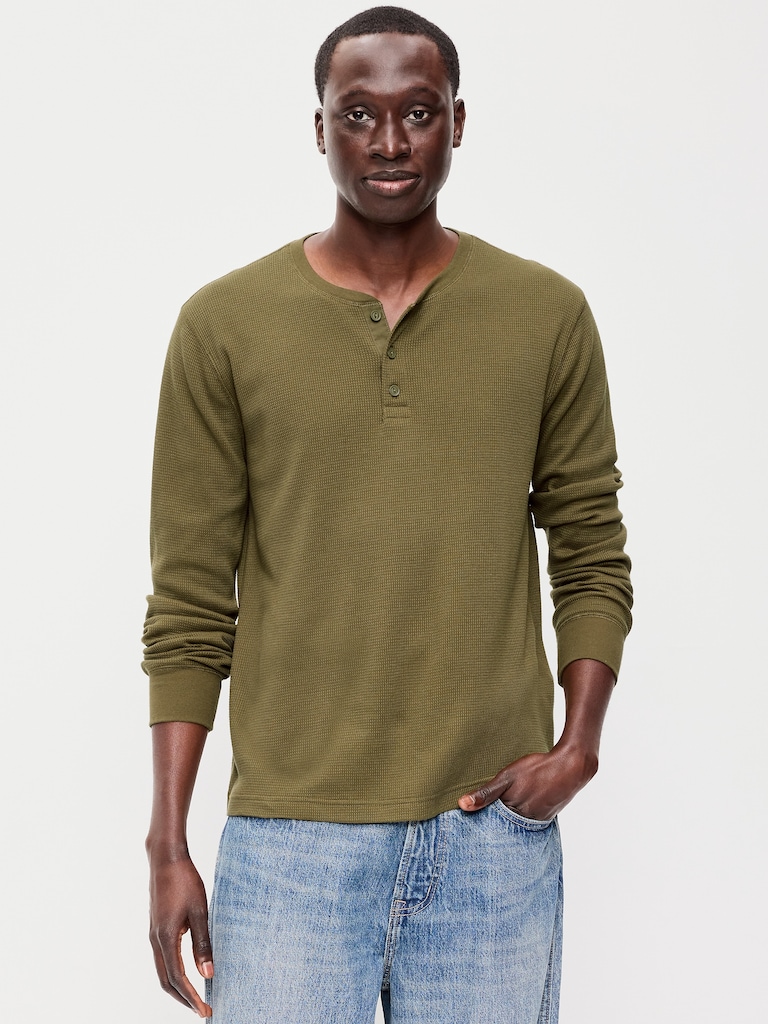 Long-Sleeve Waffle Henley T-Shirt