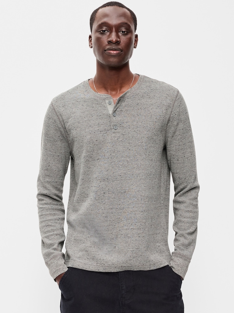 Long-Sleeve Waffle Henley T-Shirt