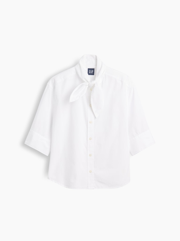 Organic Cotton Poplin Tie-Neck Shirt