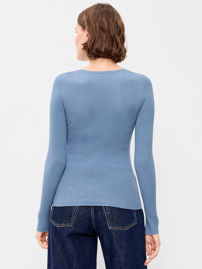 Crew-Neck Long-Sleeve Ribbed Top