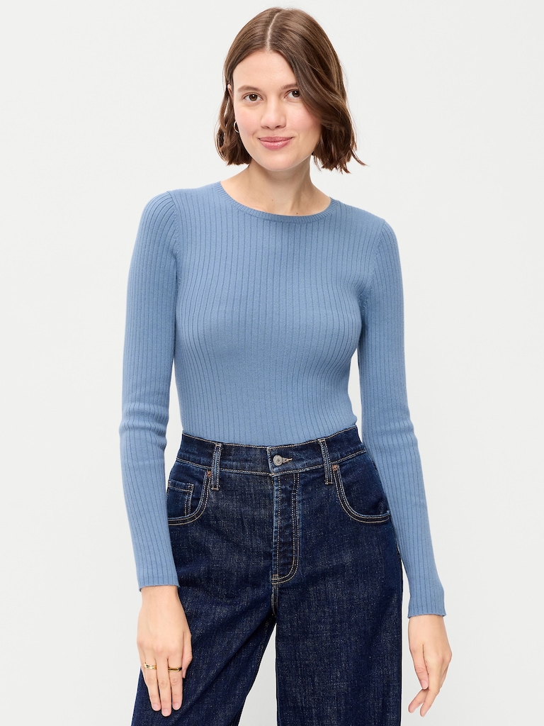 Crew-Neck Long-Sleeve Ribbed Top