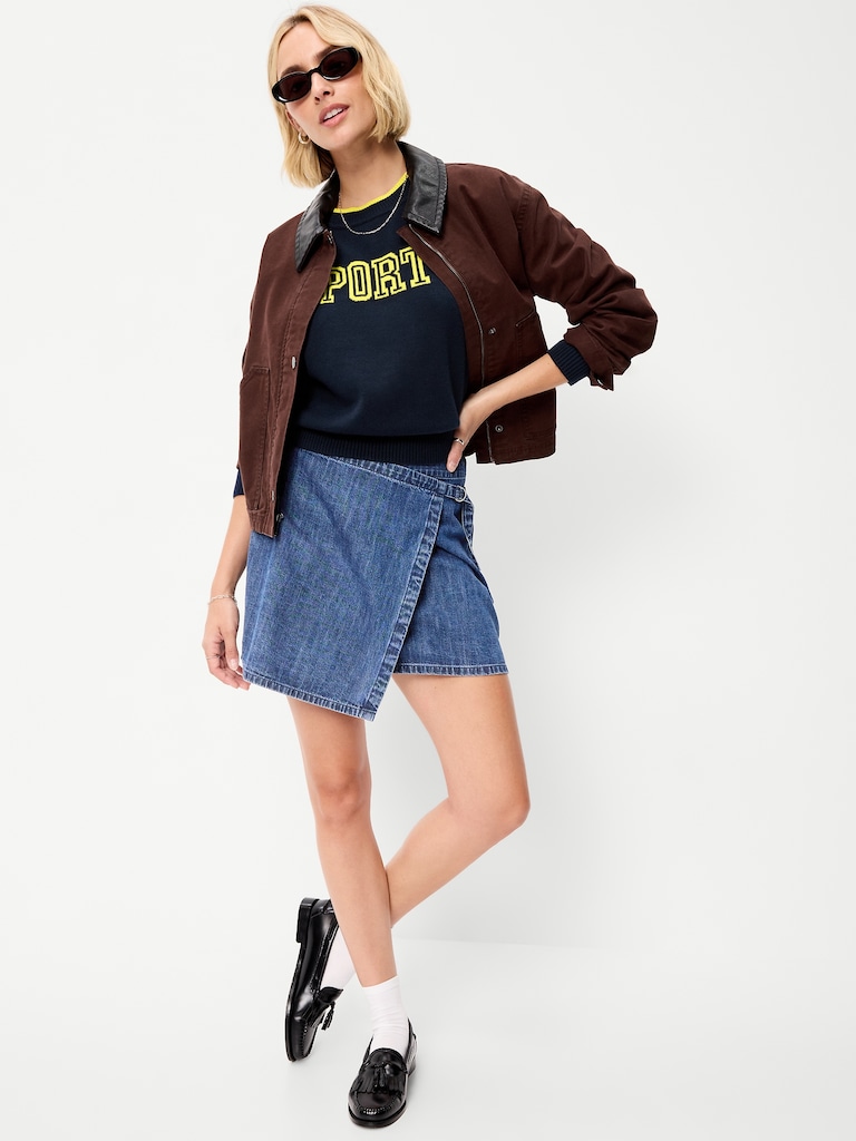 SoSoft Cotton Jacquard Crew-Neck Cropped Sweatshirt