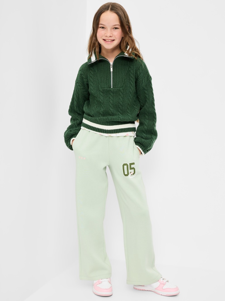 Pantalon en coton ouaté à taille haute et jambe jambe à imprimé pour fille