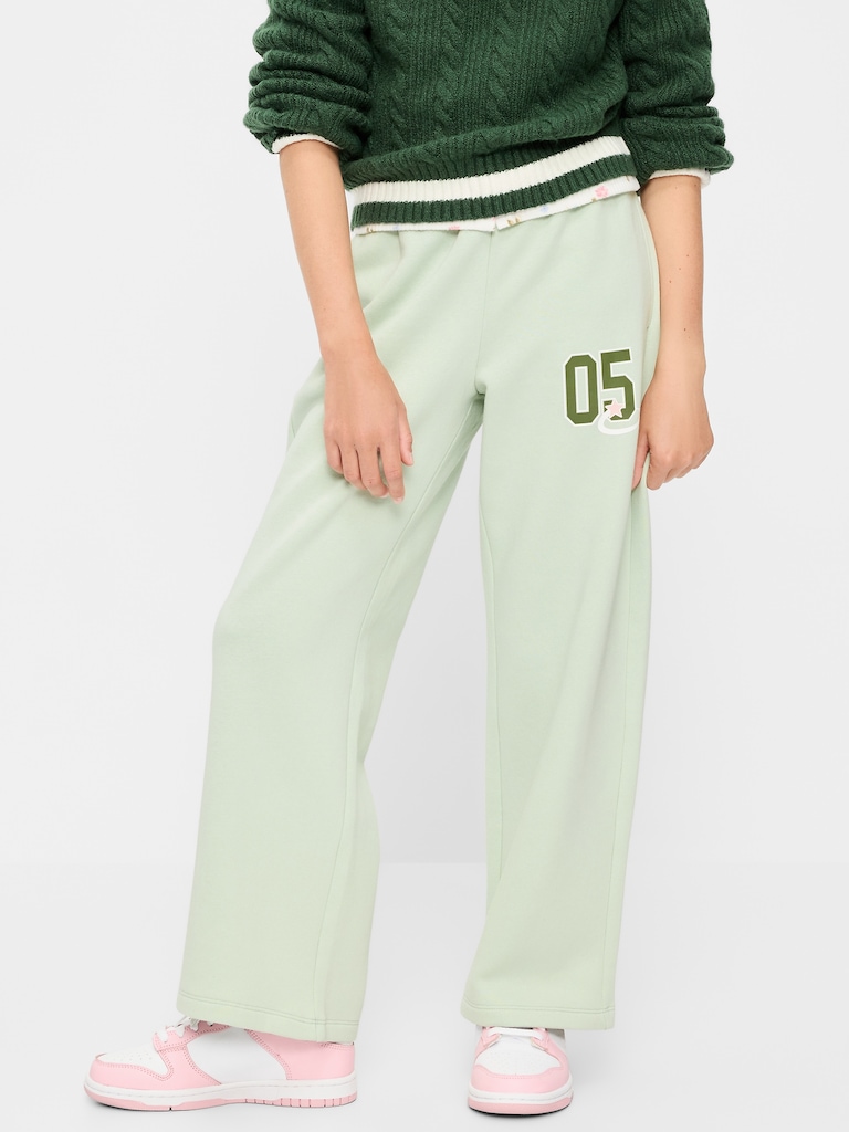 Pantalon en coton ouaté à taille haute et jambe jambe à imprimé pour fille