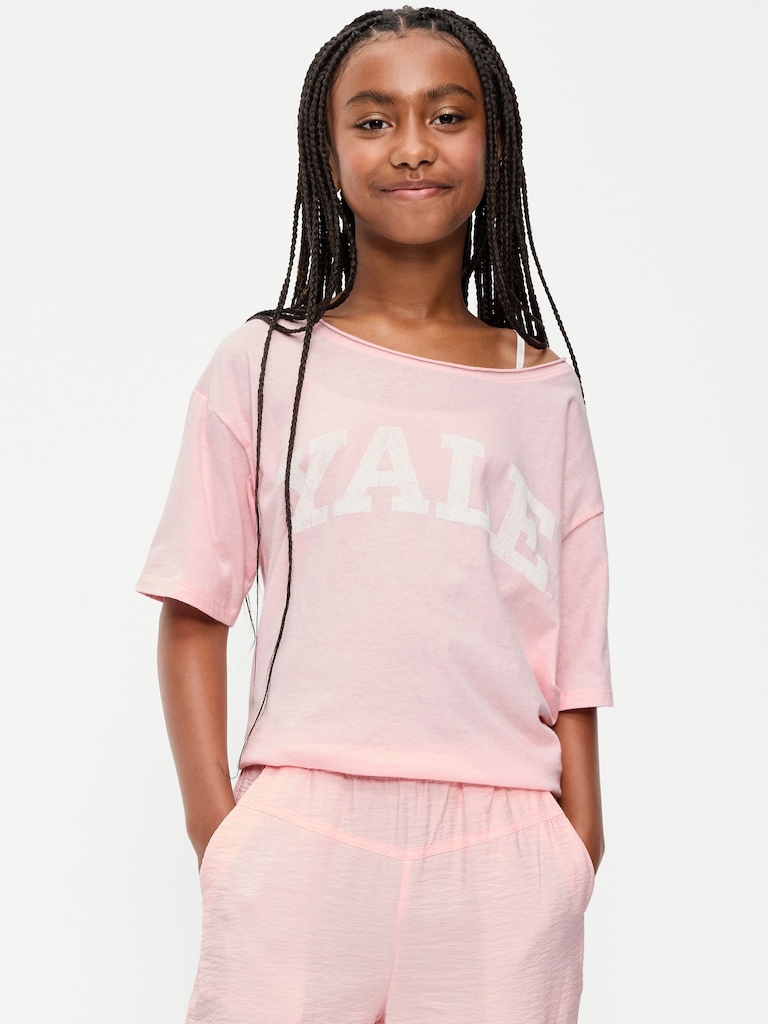College Off-Shoulder Graphic T-Shirt for Girls