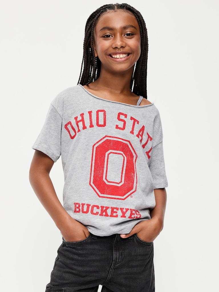 College Off-Shoulder Graphic T-Shirt for Girls