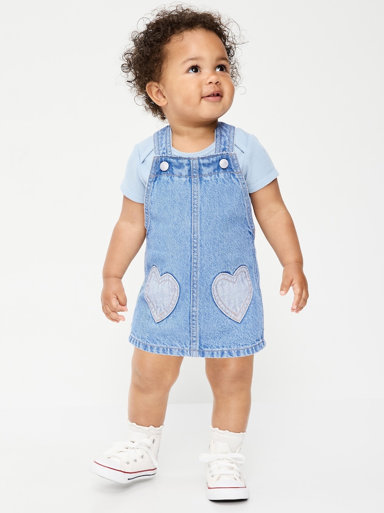 Printed Denim Skirtall Dress for Baby