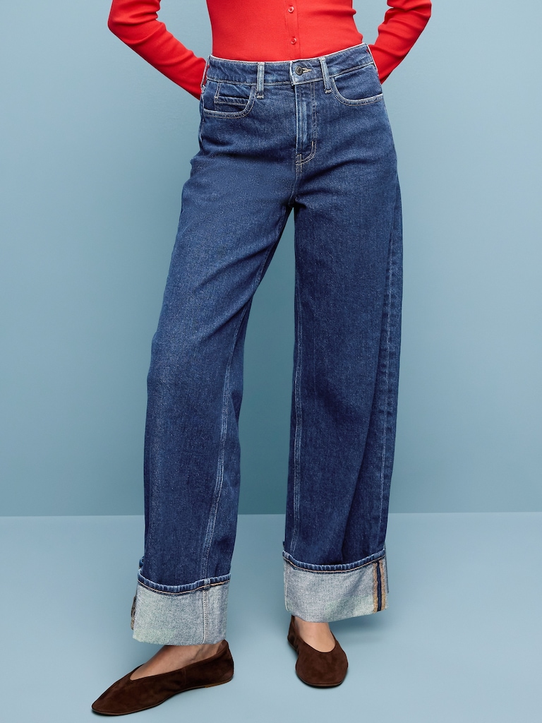 Extra High-Waisted Cuffed Wide-Leg Jeans