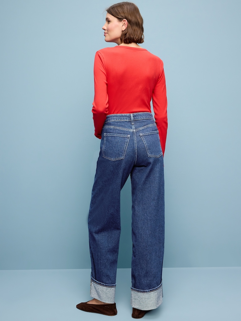 Extra High-Waisted Cuffed Wide-Leg Jeans