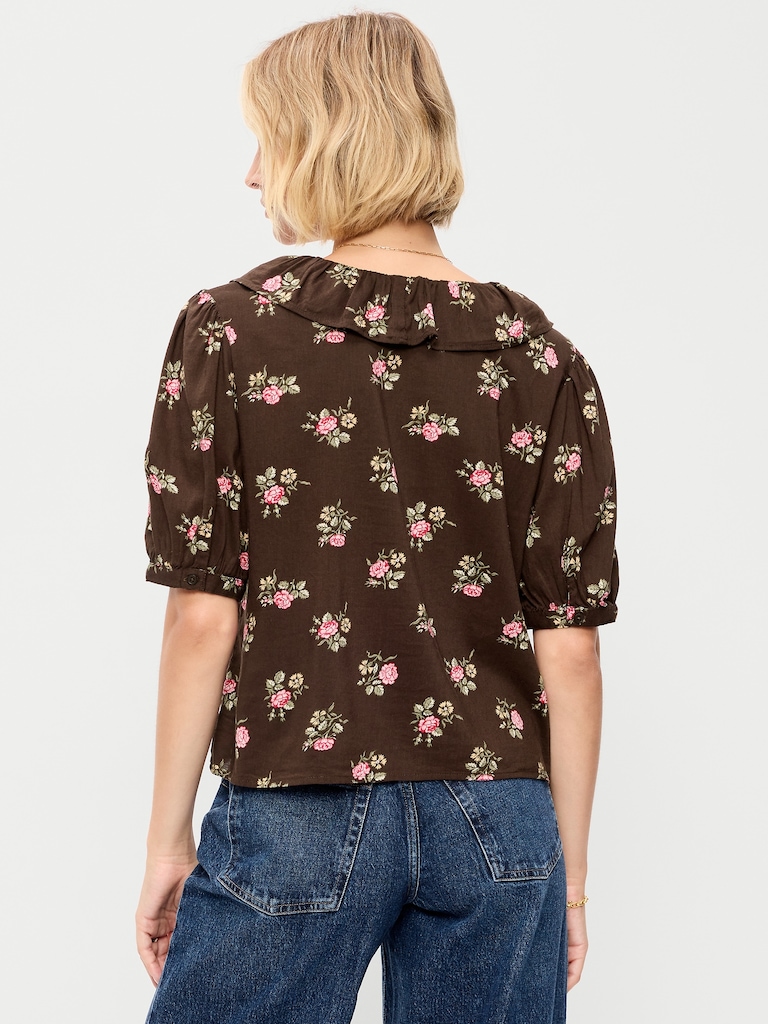 Ruffle Collar Tie-Front Top