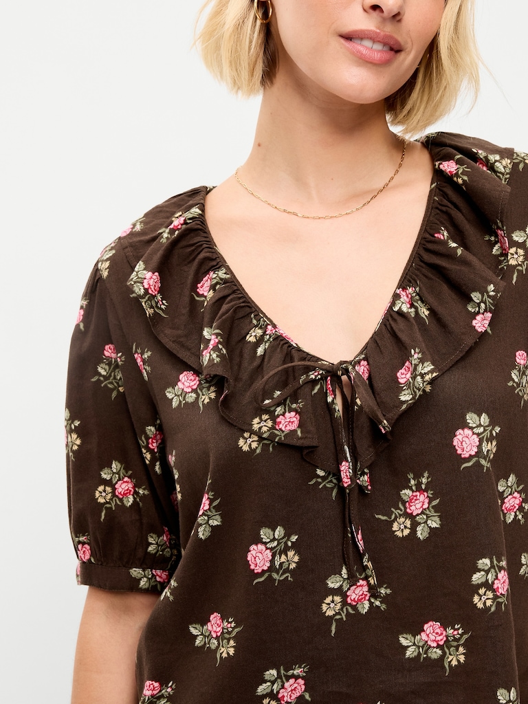 Ruffle Collar Tie-Front Top
