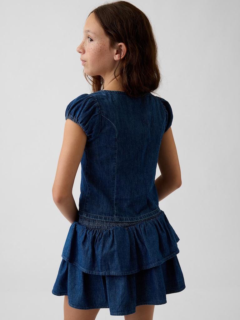Kids Denim Puff-Sleeve Button-Front top